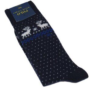 Polo Ralph Lauren Men's Wool Dress Socks Intarsia Moose Pattern Navy Blue 10-13